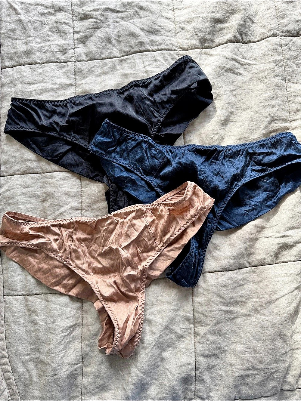 Intimissimi Silk Brazilian Briefs Three-Panty Set Black & Blue Large
